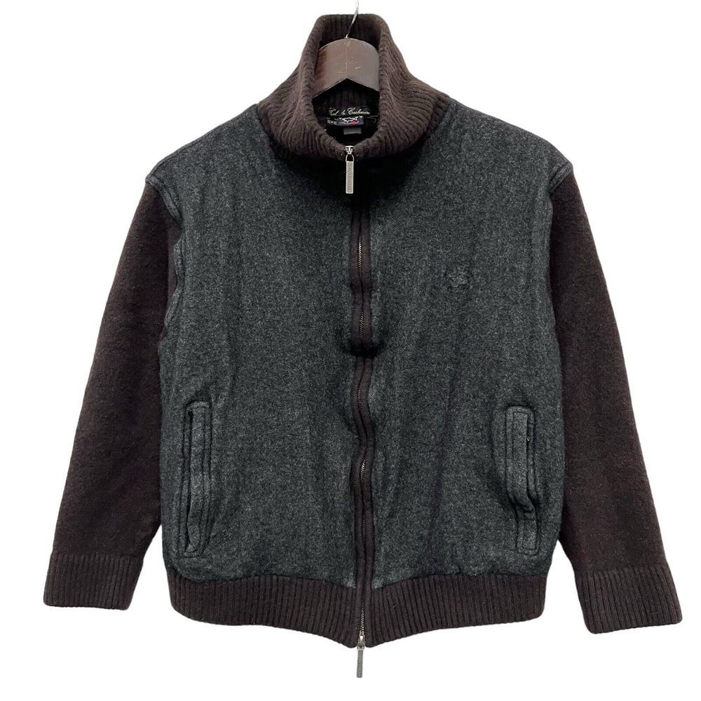 Paul & Shark Mens Full Zip Bomber Jacket Wool & Cashmere Gray/Brown Sz L (Short)
